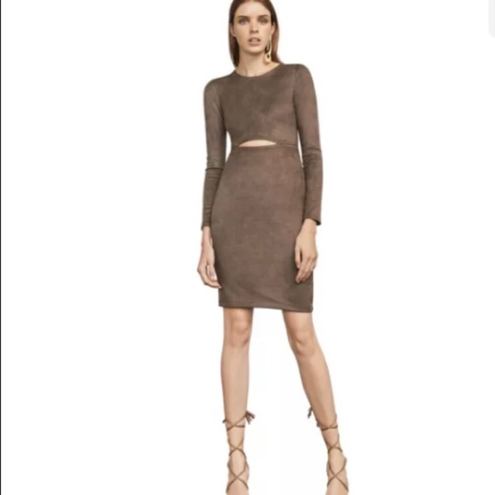 Faux suede fitted body on dress cutout bcbg max azaria